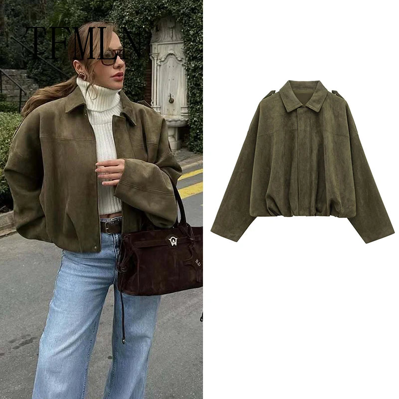 Chic Suede Cropped Bomber Jacket™