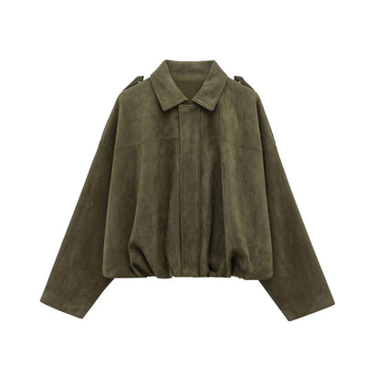 Chic Suede Cropped Bomber Jacket™