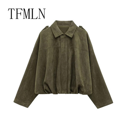 Chic Suede Cropped Bomber Jacket™