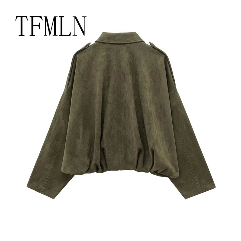 Chic Suede Cropped Bomber Jacket™